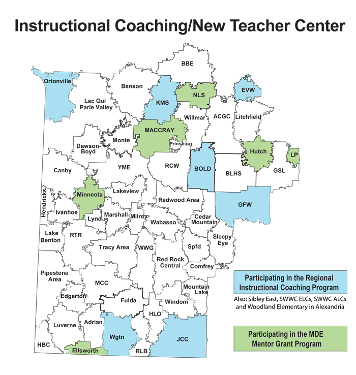 Image of the region showing which schools are participating in the instructional coaching project